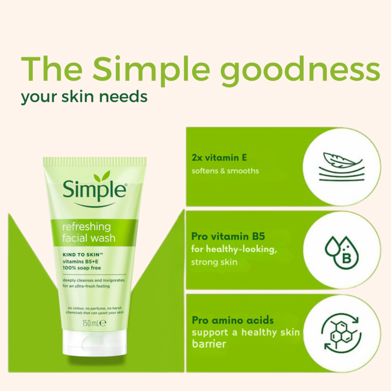 Simple Kind to Skin Refreshing Facial Wash with Vitamin B5+E - Image 4